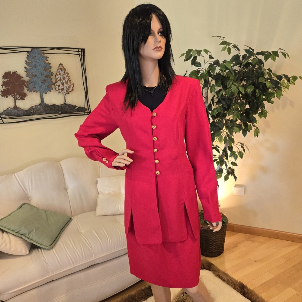 Lew Magram 3-Piece Red Woman's Suit, Jacket, Skirt, Slacks, Size 12 - Picture 2 of 16